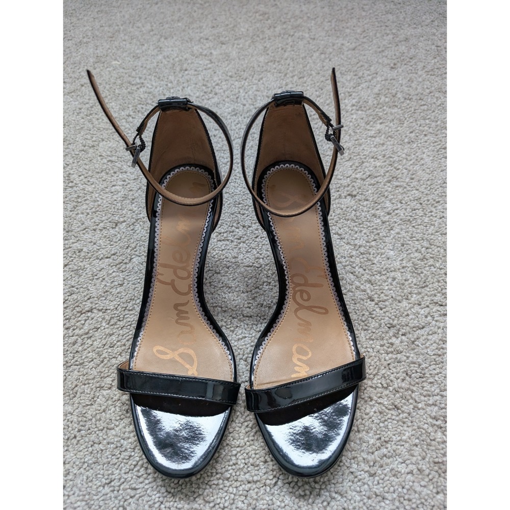 Sam Edelman Sandal Women 8 Black Patent Stiletto Ankle Strap Dress Heel